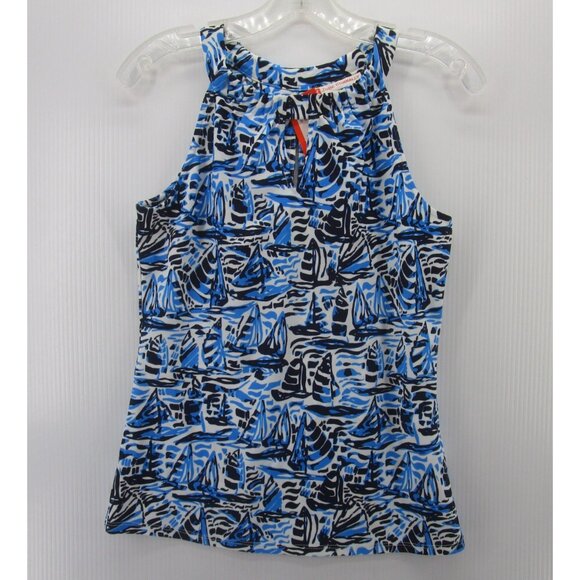 Jude Connally Top XS Claire Blouse Nautical Sailboat AOP Stretch NEW - Picture 1 of 10